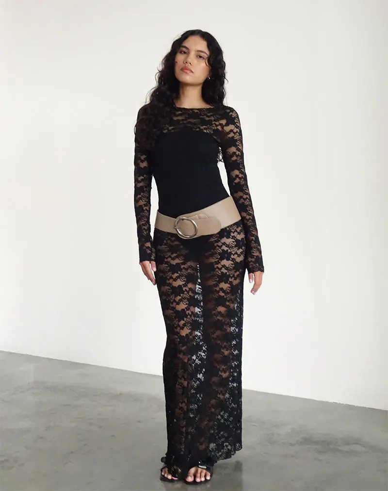 Sophie Unlined Maxi Dress In Black Jasmine Lace 1