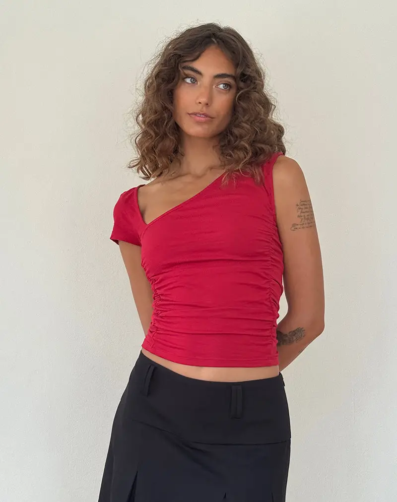 Sunhee Slash Neck Top In Adrenalin Red 1