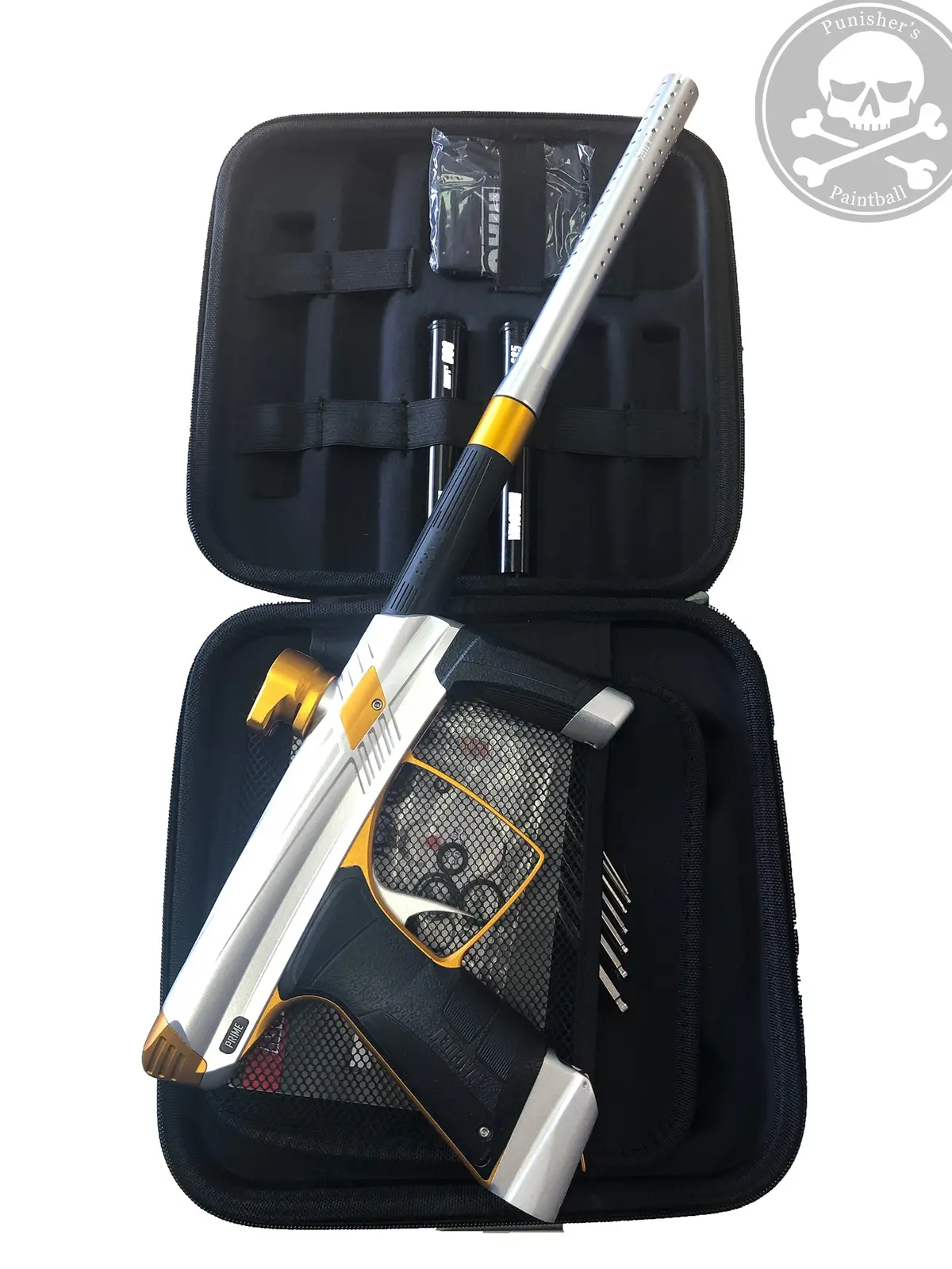 Used Macdev Prime Paintball Gun - Silver/Orange 1