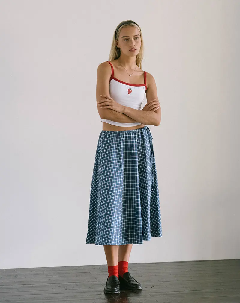 Takara Midi Skirt In Navy Tartan Poplin 1