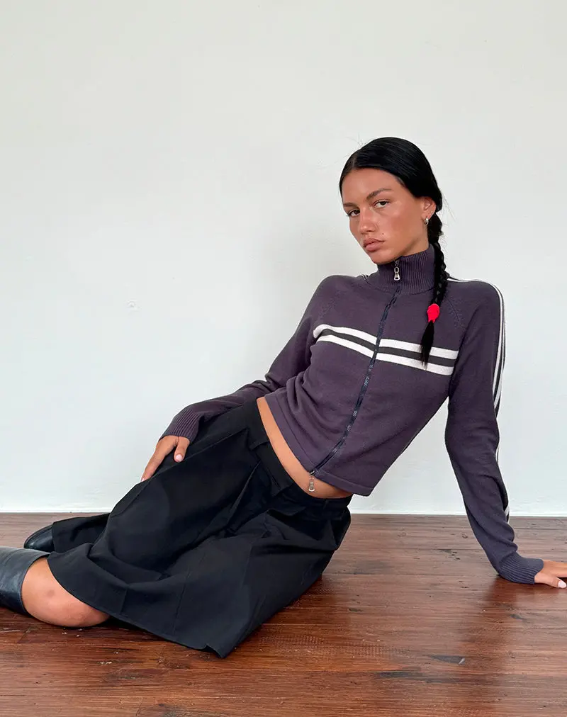Talisa Sporty Zip Through Jacket In Charcoal With Light Grey Stripes 1