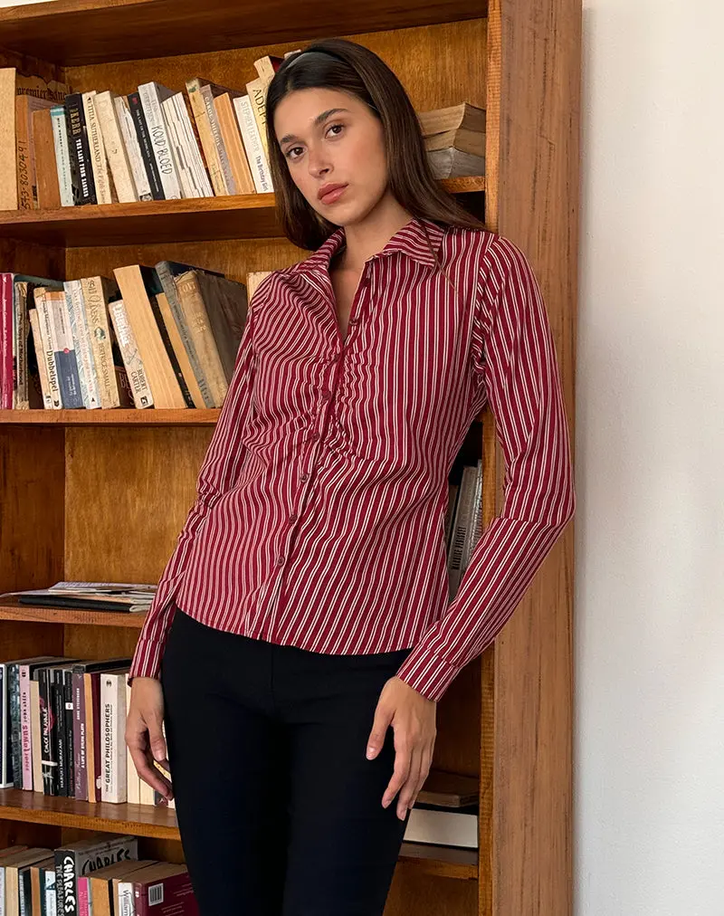 Tarsi Fitted Shirt In Maroon Stripe 1