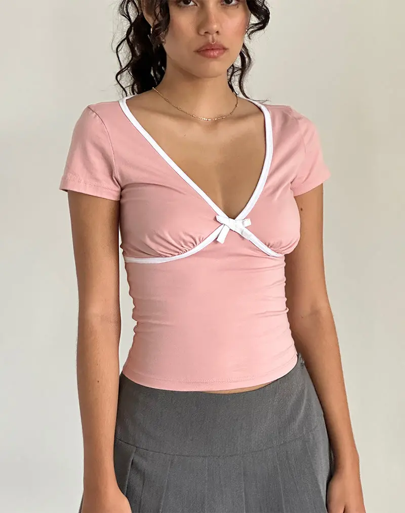 Tasina Top In Pink Lady With White Binding 1