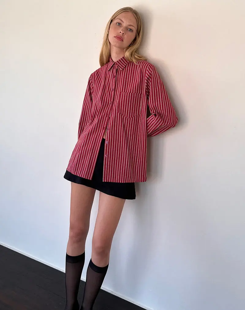 Turner Oversized Shirt In Maroon Stripe 1