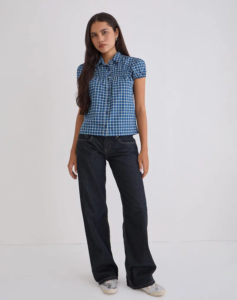 Ulsan Fitted Shirt In Navy Tartan Poplin 1