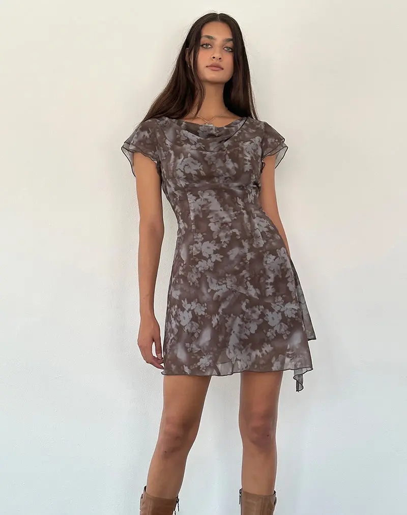 Valencia Mini Dress In Botanical Shadow Brown 1