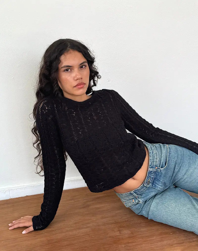 Venia Knitted Long Sleeve Top In Black 1