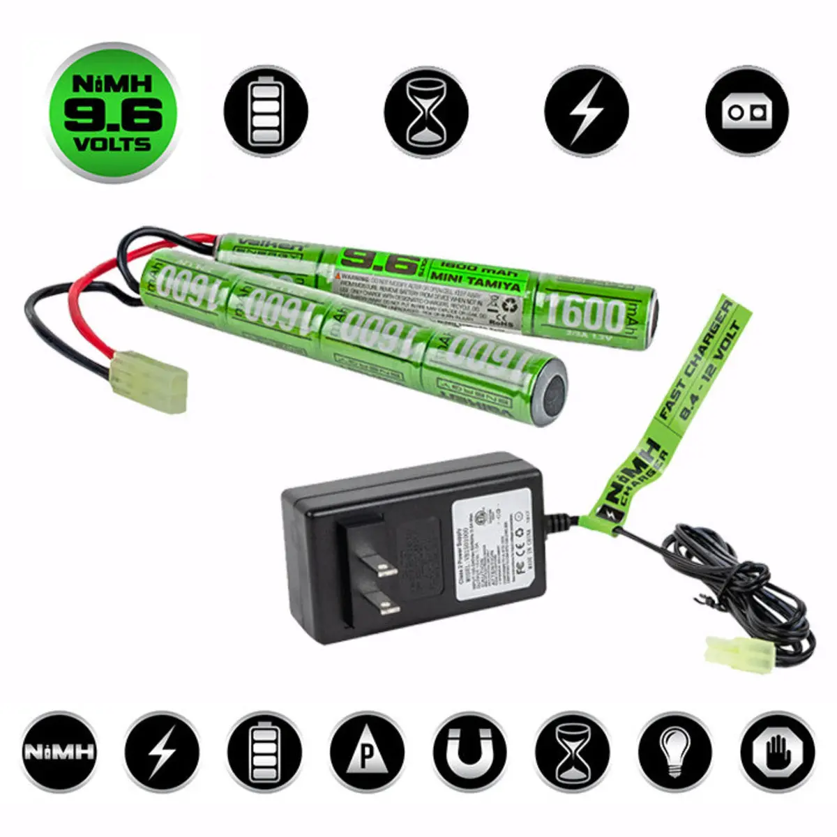 Valken Nimh Power Kit - 9.6V 1600Mah Split Airsoft Battery & 1A Smart Charger 1