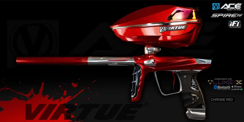 Virtue Ace Luxe X Paintball Marker + Spire Iv - Chrome Red 1