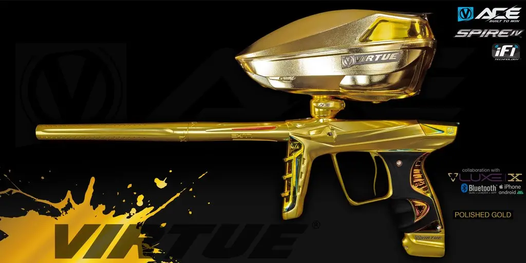 Virtue Ace Luxe X Paintball Marker + Spire Iv - Polished Gold 1