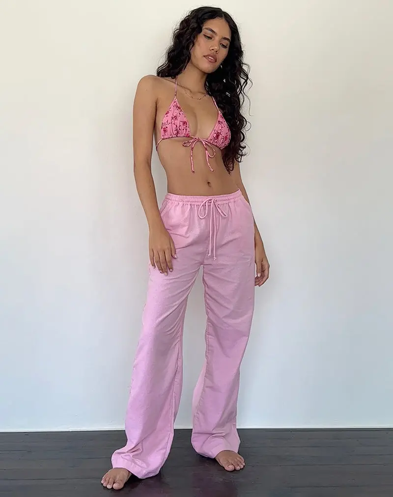 Wasic Wide Leg Linen Trouser In Flamingo Pink 1