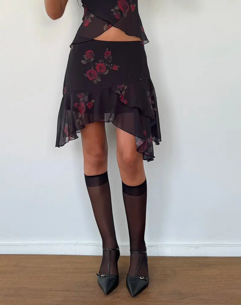 Winona Mini Skirt In Vintage Roses Black 1