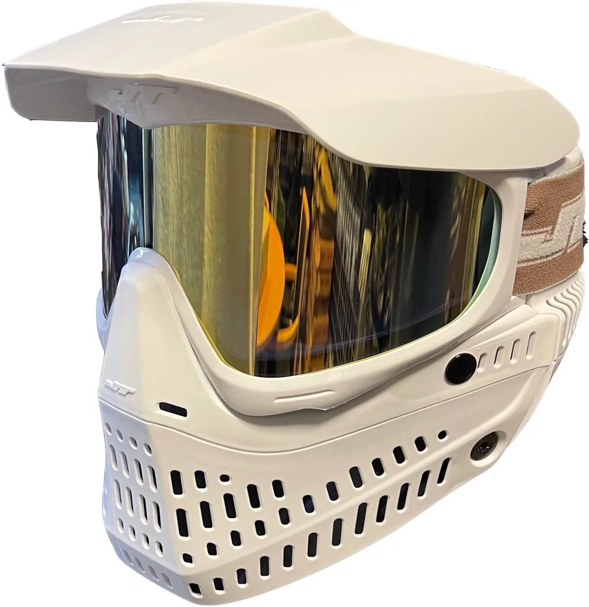 Jt Proflex Le Paintball Mask - All White W/ Thermal Gold Mirror Lens 1