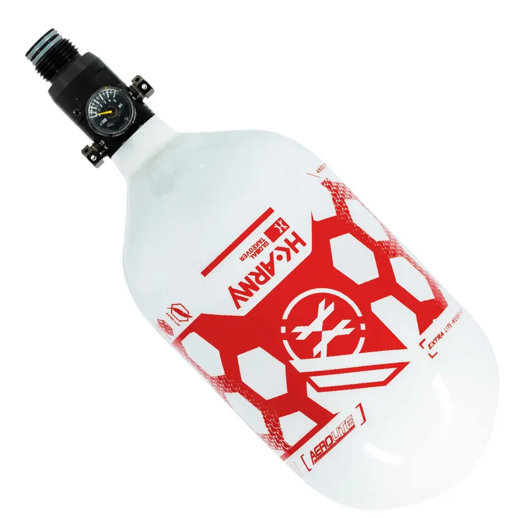 Hk Army "Extra Lite" Carbon Fiber Tank - Standard Reg - Hex - 68/4500 Psi - White/Red 1