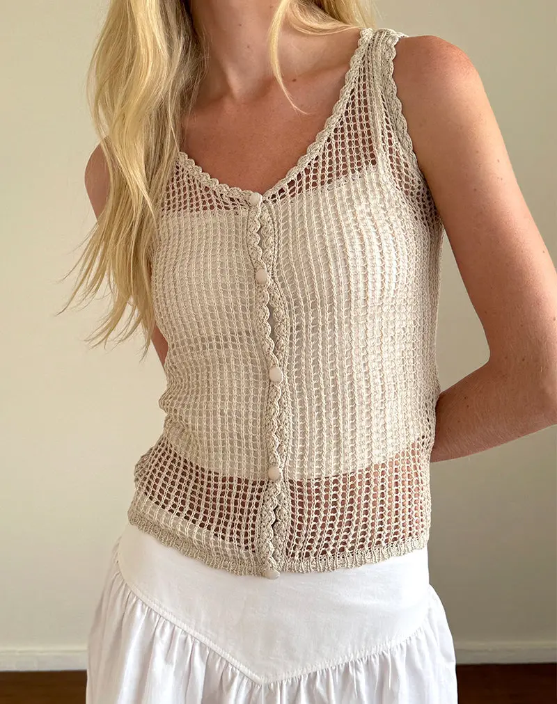 Yamile Vest In Open Weave Knit Oat 1