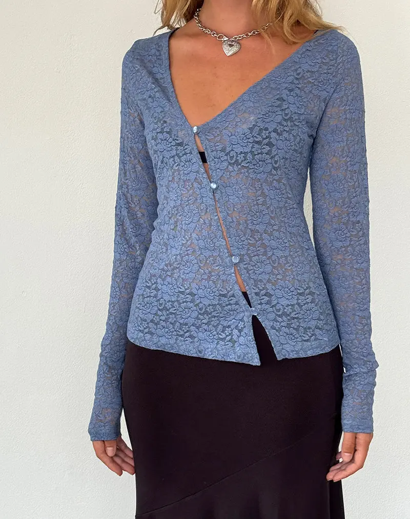 Zatin Asymmetrical Cardigan In Moonlight Blue Lace 1
