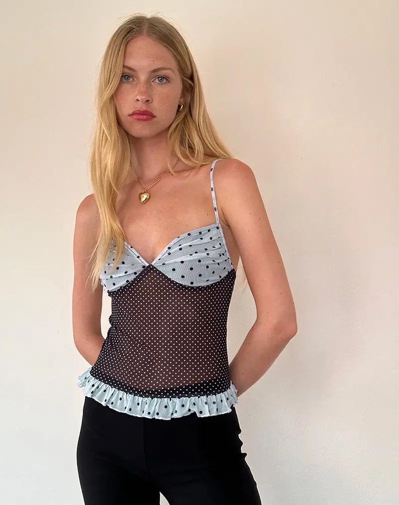 Zeina Cami Top In Blue Black Basic Polka 1
