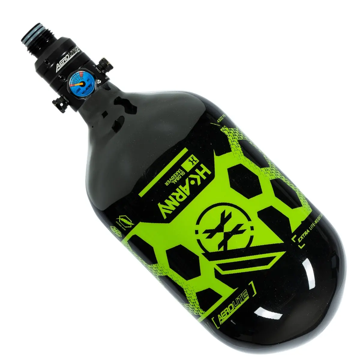 Hk Army Aerolite "Extra Lite" Tank W/ V2 Pro Reg - 68Ci / 4500Psi - Black / Neon Green 1