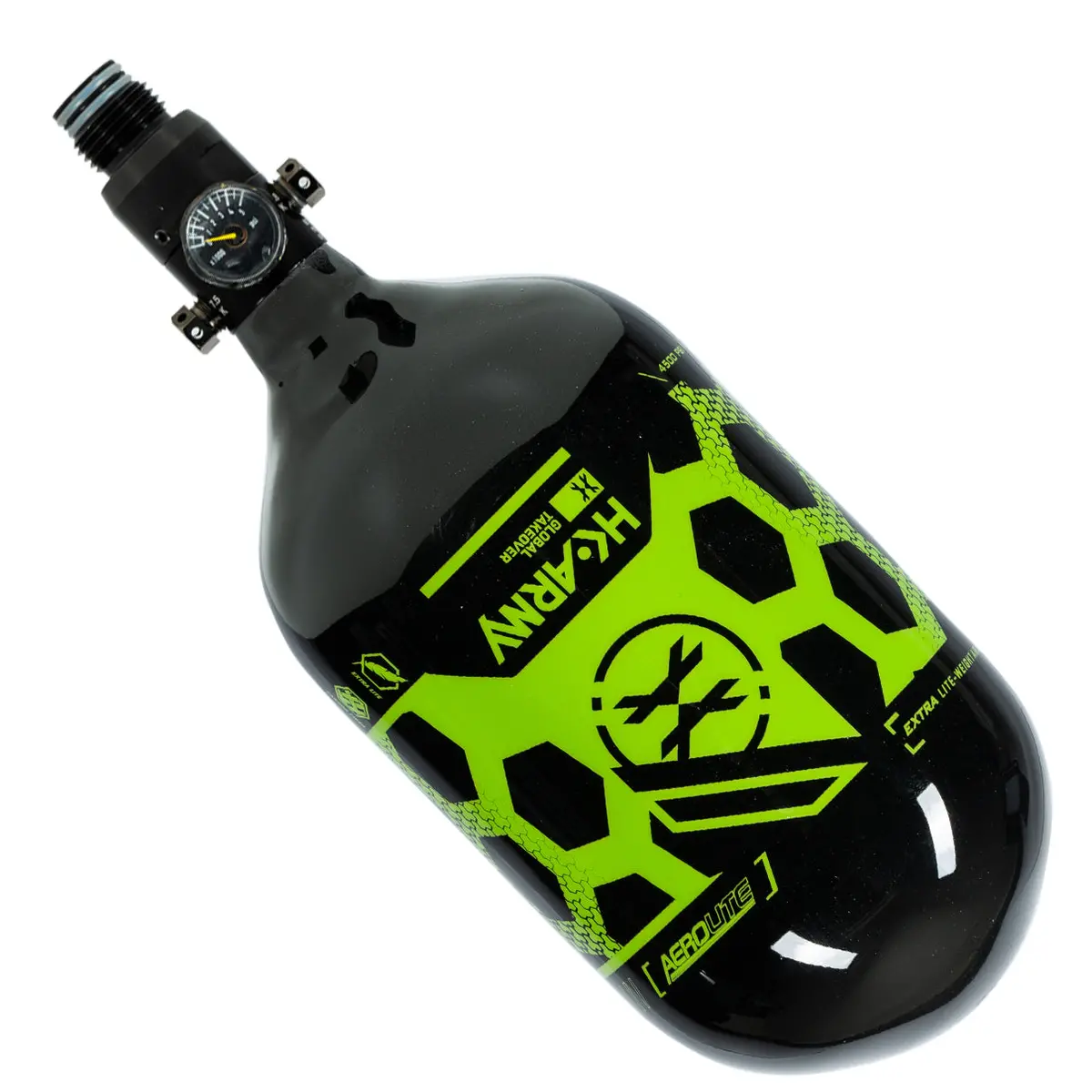 Hk Army "Extra Lite" Carbon Fiber Tank - Standard Reg - Hex - 80/4500 Psi - Black/Neon Green (Born Date 02/2022) 1