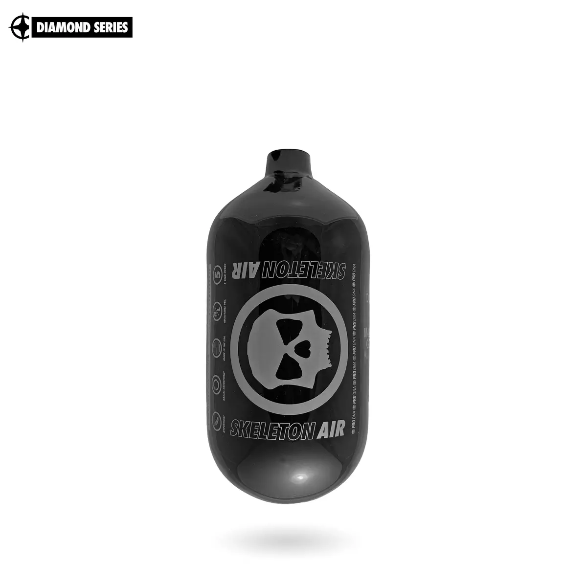 Infamous Skeleton Air "Hyperlight" Paintball Tank Bottle Only - Diamond Series - Black / Silver - 80/4500 Psi 1