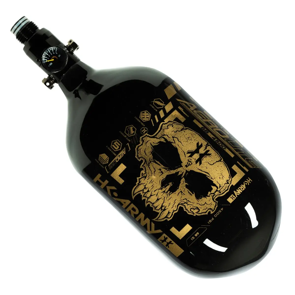 Hk Army "Extra Lite" Carbon Fiber Tank - With V2 Pro Reg. - Doom -68/4500 Psi - Black/Gold 1