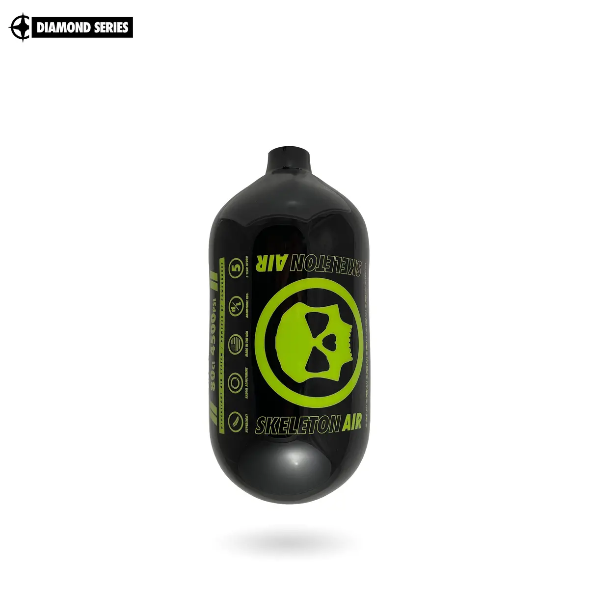 Infamous Skeleton Air "Hyperlight" Paintball Tank Bottle Only - Diamond Series - Black / Volt - 80/4500 Psi 1