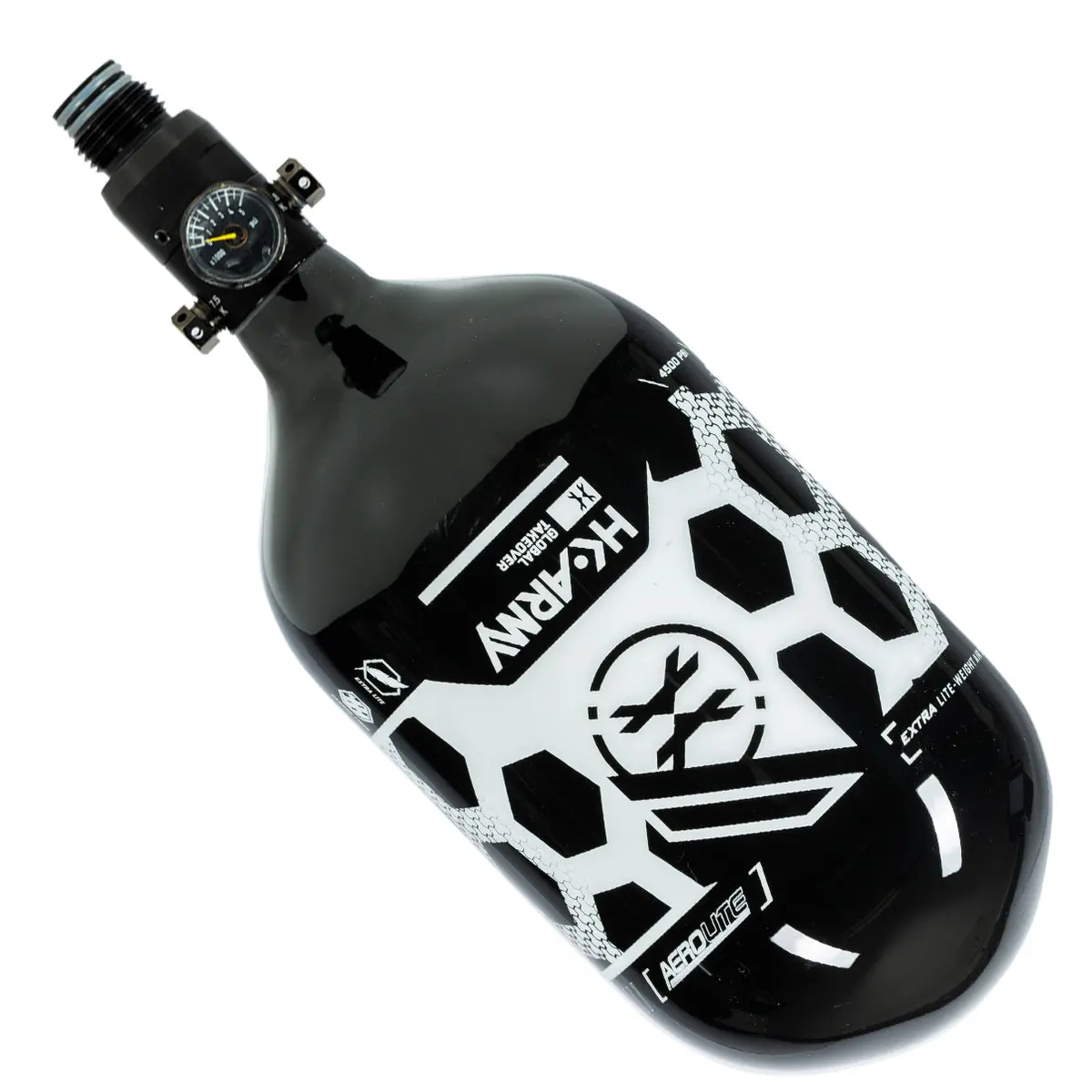 Hk Army "Extra Lite" Carbon Fiber Tank - Standard Reg - Hex - 68/4500 Psi - Black/White (Hydro Date 12/2021) 1