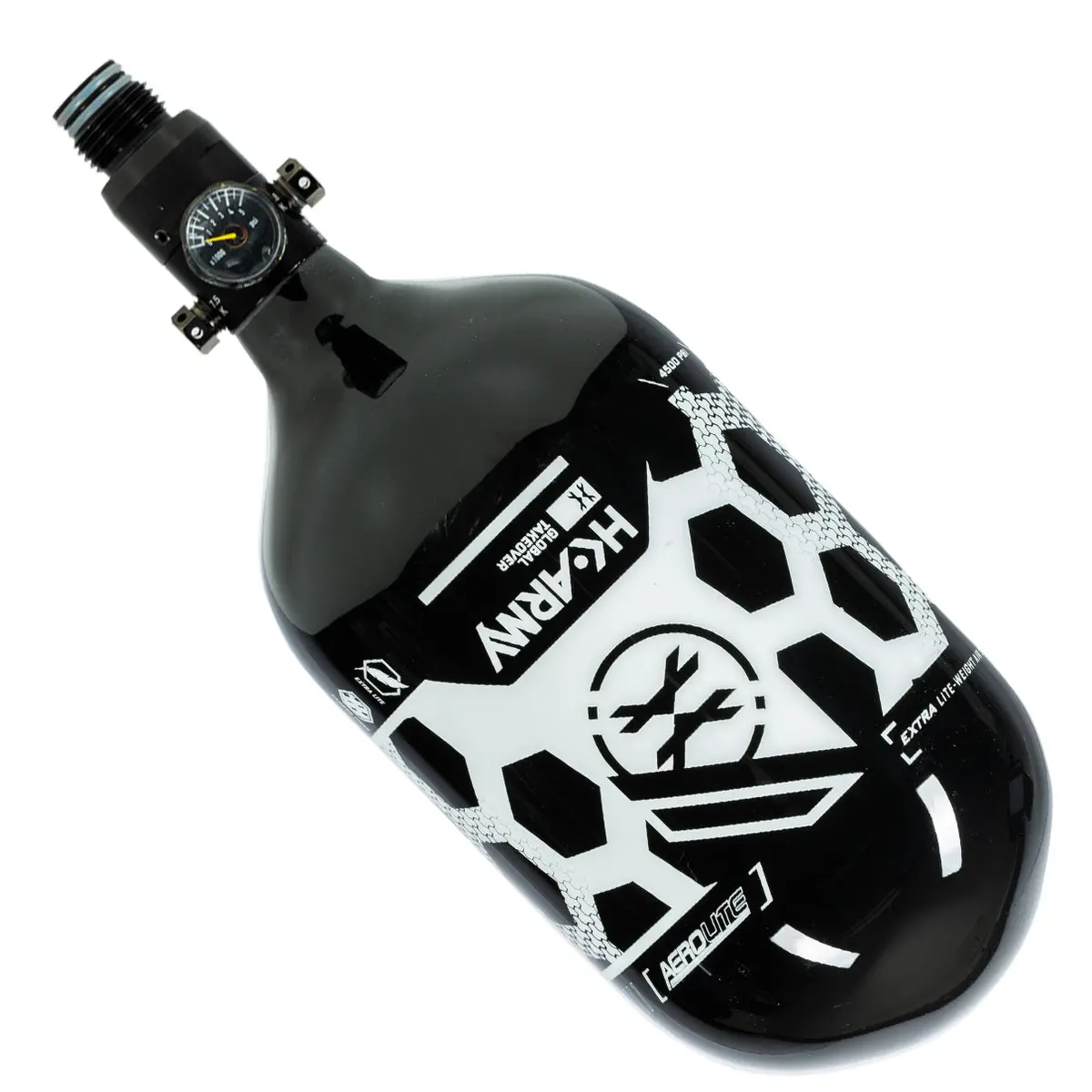Hk Army "Extra Lite" Carbon Fiber Tank - Standard Reg - Hex - 80/4500 Psi - Black/White (Hydro Date 02/2022) 1