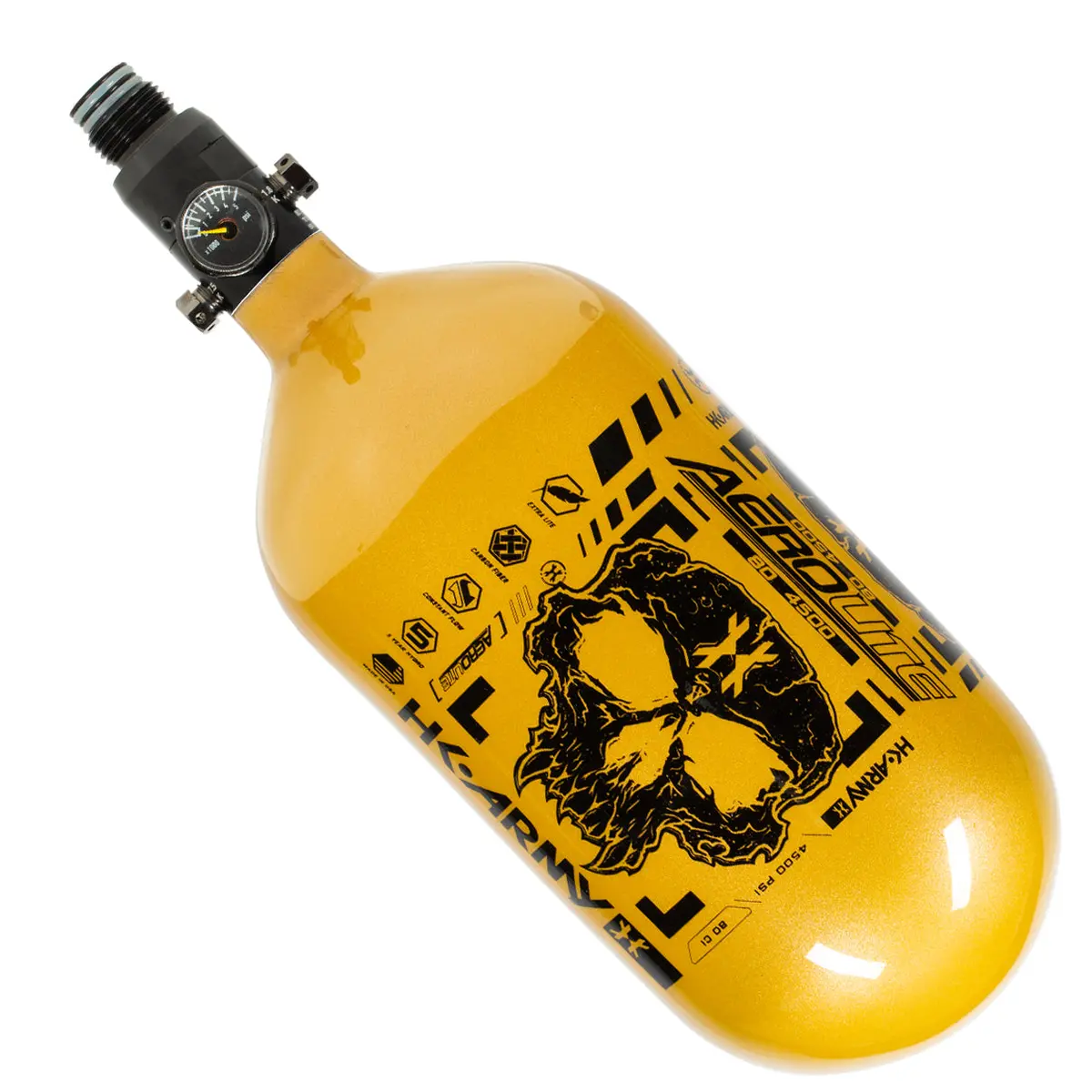 Hk Army "Extra Lite" Carbon Fiber Tank - Standard Reg - Doom - 80/4500 Psi - Gold/Black 1