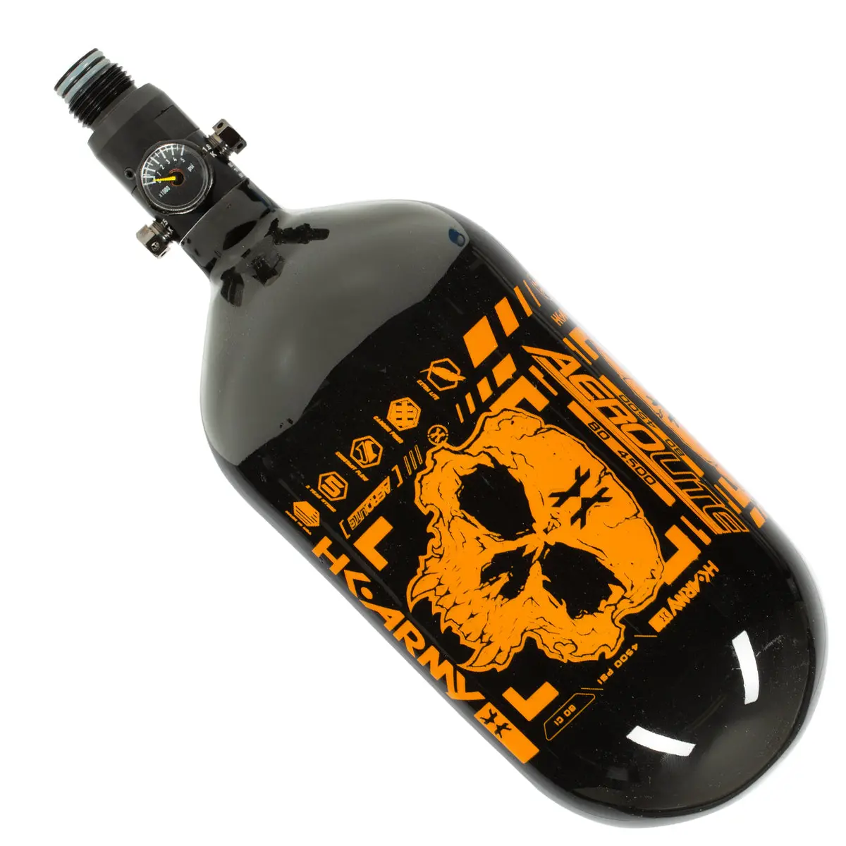 Hk Army "Extra Lite" Carbon Fiber Tank - Standard Reg - Doom - 80/4500 Psi - Black/Neon Orange 1