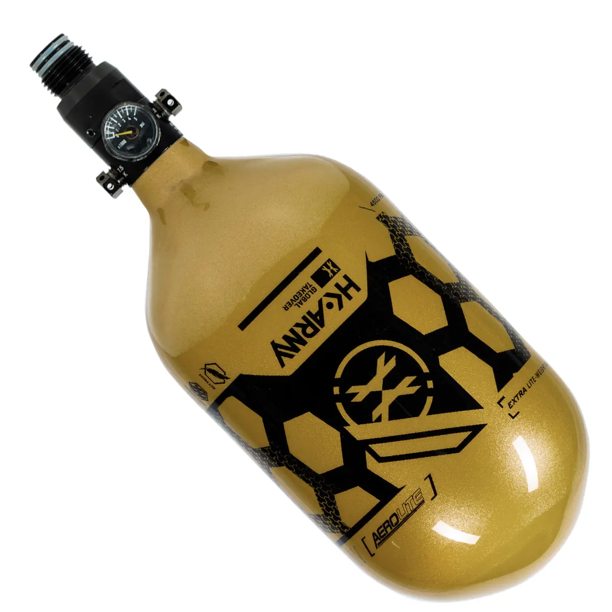 Hk Army "Extra Lite" Carbon Fiber Tank - Standard Reg - Hex - 80/4500 Psi - Gold/Black (Hydro Date 02/2022) 1