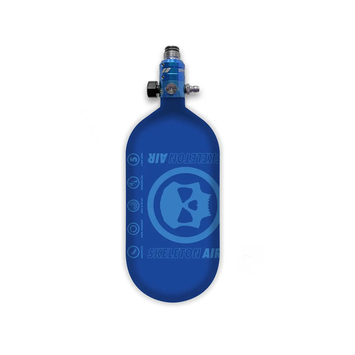 Infamous Skeleton Air "Hyperlight" Paintball Tank W/ Haymaker 500 Reg - Blue / Blue- 80/4500 Psi 1