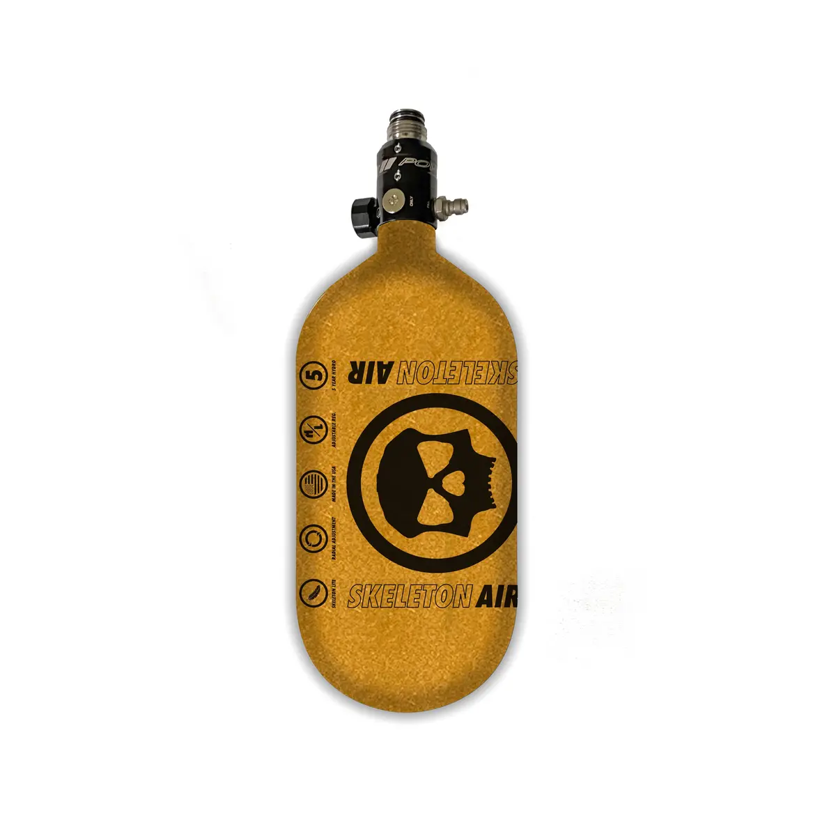 Infamous Skeleton Air "Hyperlight" Paintball Tank W/ Haymaker 500 Reg - Gold / Black - 80/4500 Psi 1
