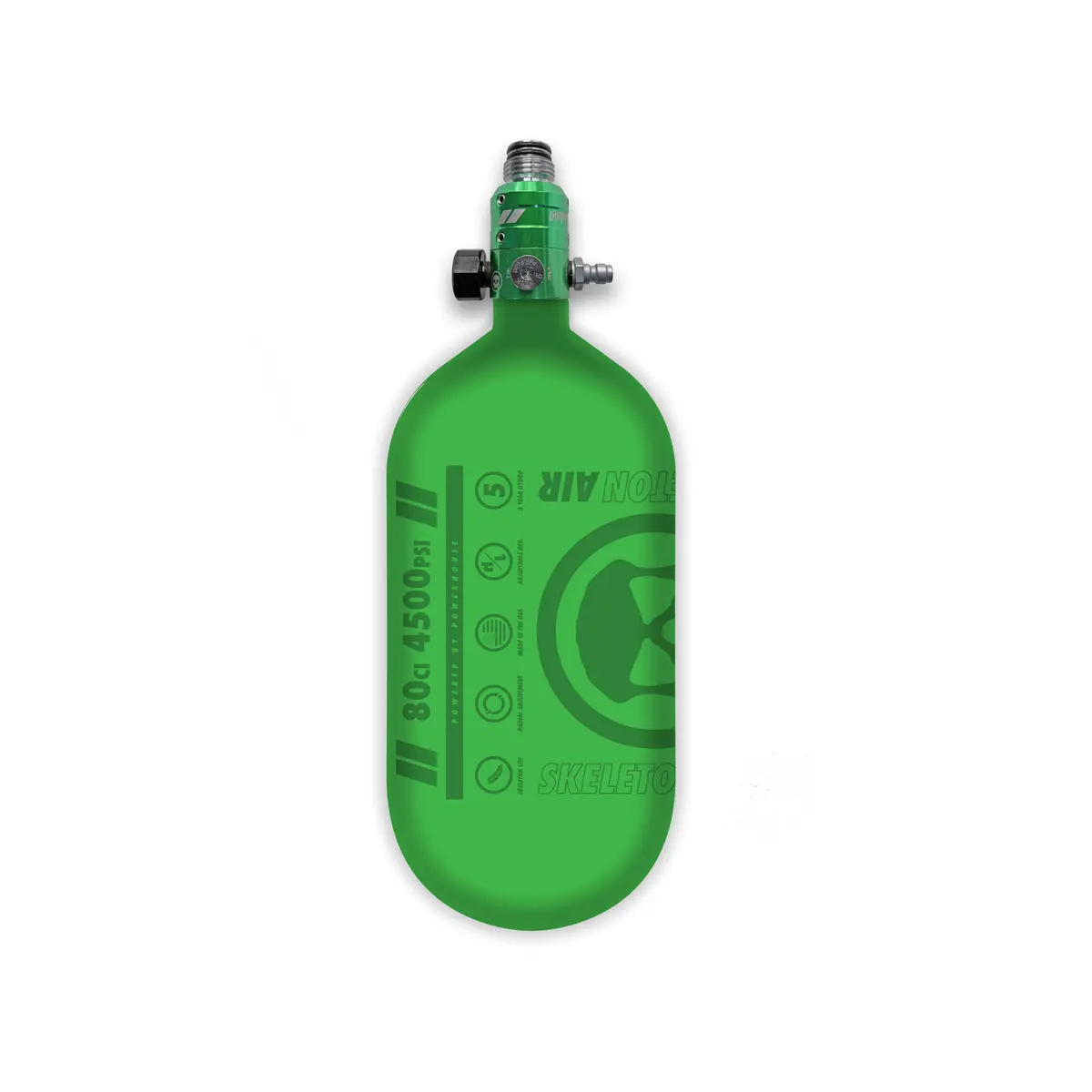Infamous Skeleton Air "Hyperlight" Paintball Tank W/ Haymaker 500 Reg - Green / Green - 80/4500 Psi 1