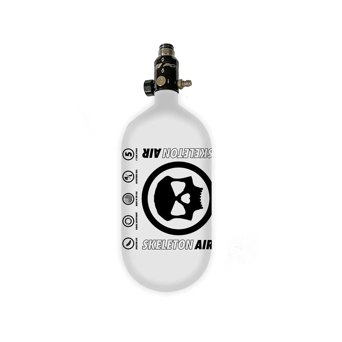 Infamous Skeleton Air "Hyperlight" Paintball Tank W/ Haymaker 500 Reg - White / Black - 80/4500 Psi 1