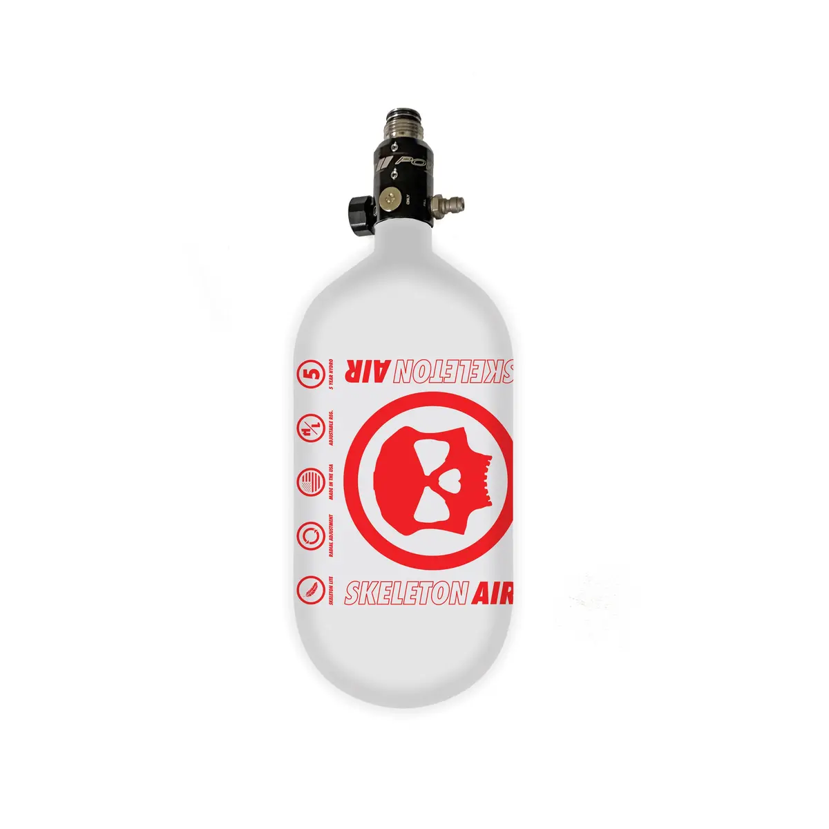 Infamous Skeleton Air "Hyperlight" Paintball Tank W/ Haymaker 500 Reg - White / Red- 80/4500 Psi 1