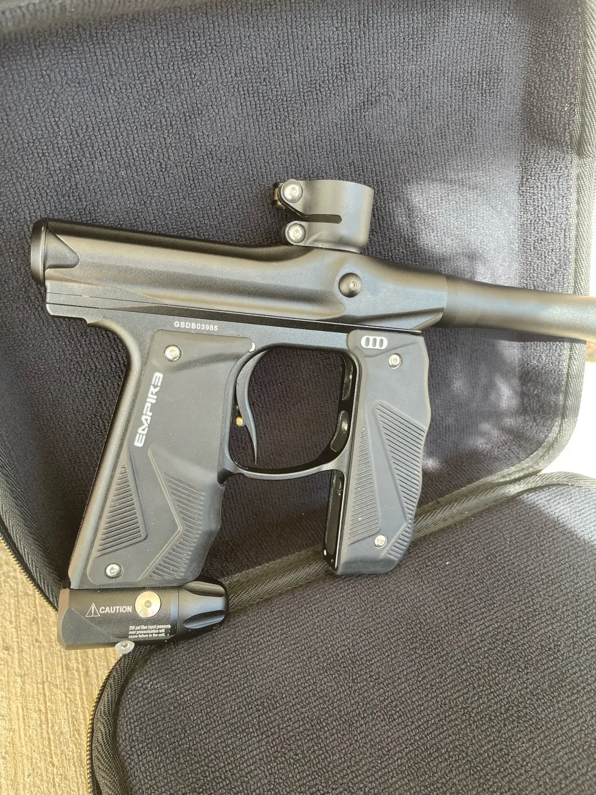 Used Empire Mini Gs Paintball Gun - Black W/ 2 Piece Barrel & Hk Army Exo 2.0 Marker Case 1