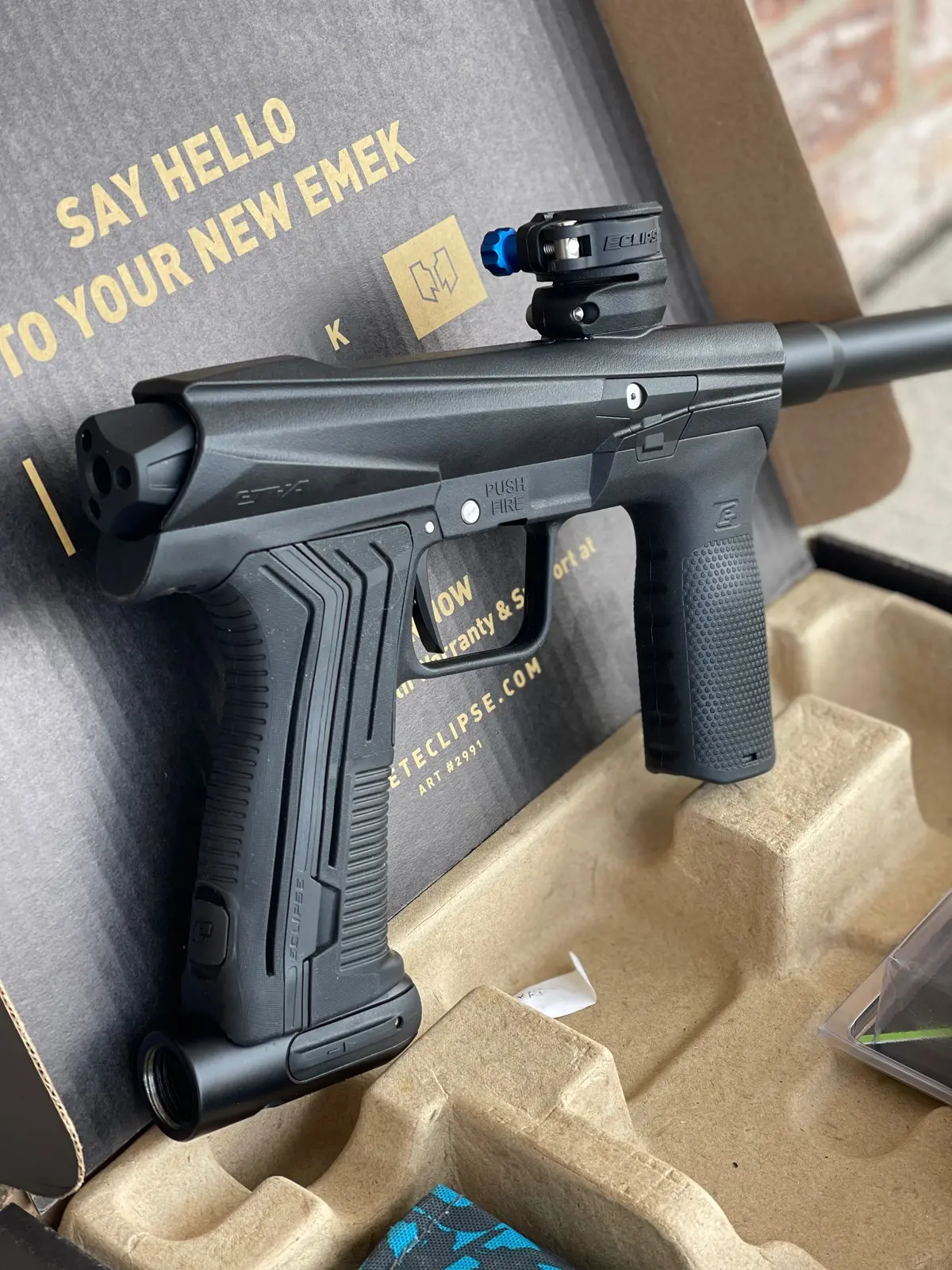 Used Planet Eclipse Emek 100 Paintball Gun - Black - Core Hyper Deuce Trigger, Hair 45 Trigger Valve, Pops Asa, And Exalt Thumbscrew 1