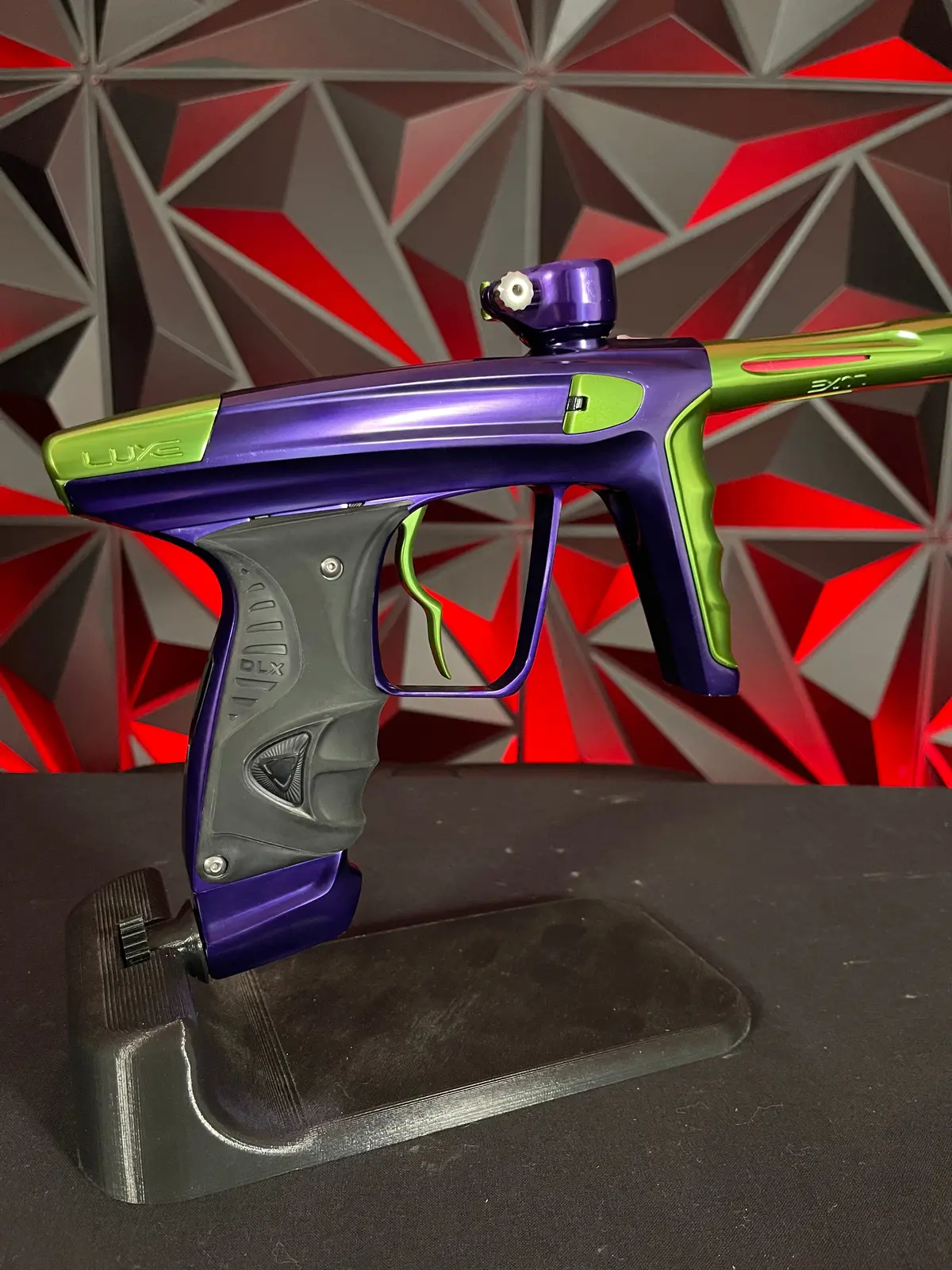 Used Dlx Luxe X Paintball Gun - Gloss Purple / Gloss Lime W/ Deuce Trigger 1
