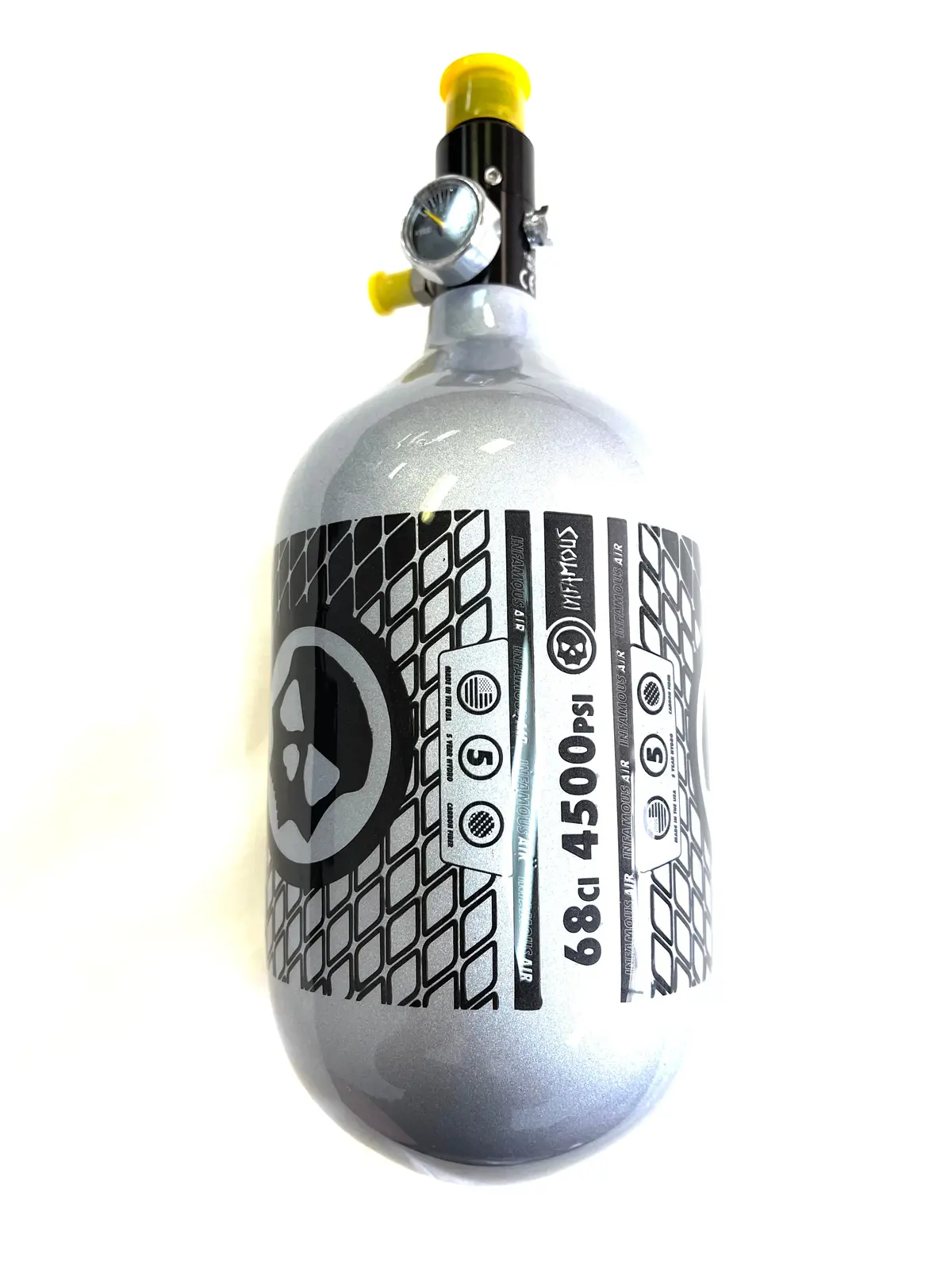 Infamous Air Tank W/ Standard Reg - Air Pattern - Diamond Series - 68Ci / 4500Psi - Silver / Black 1
