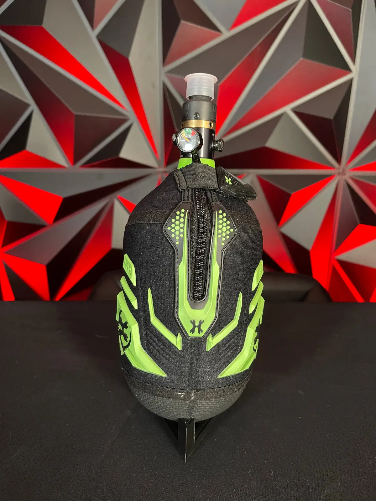 Used Ninja Lite 68/4500 Paintball Tank W/ Prov2 Regulator - Lime W/Hk Army Full Tank Cover 1