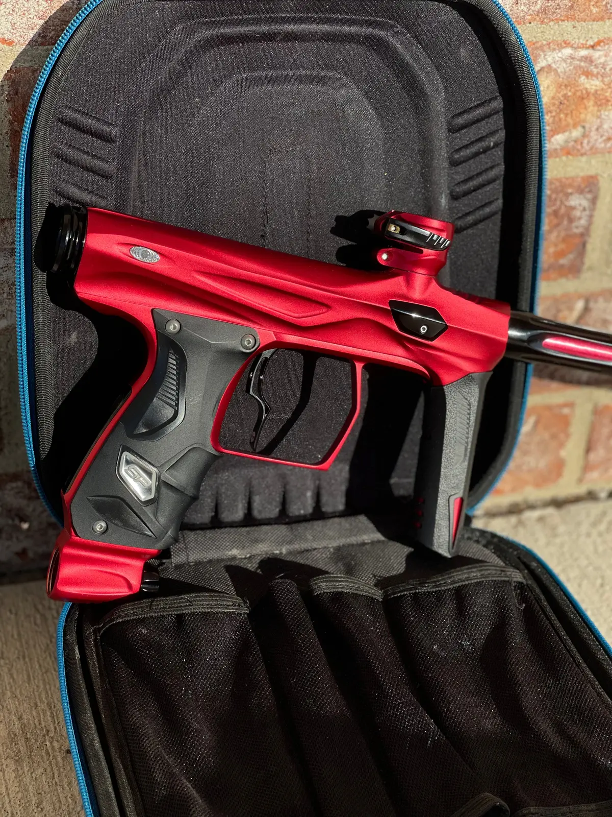 Used Shocker Amp Paintball Gun - Dust Red W/ Infamous Deuce Trigger 1