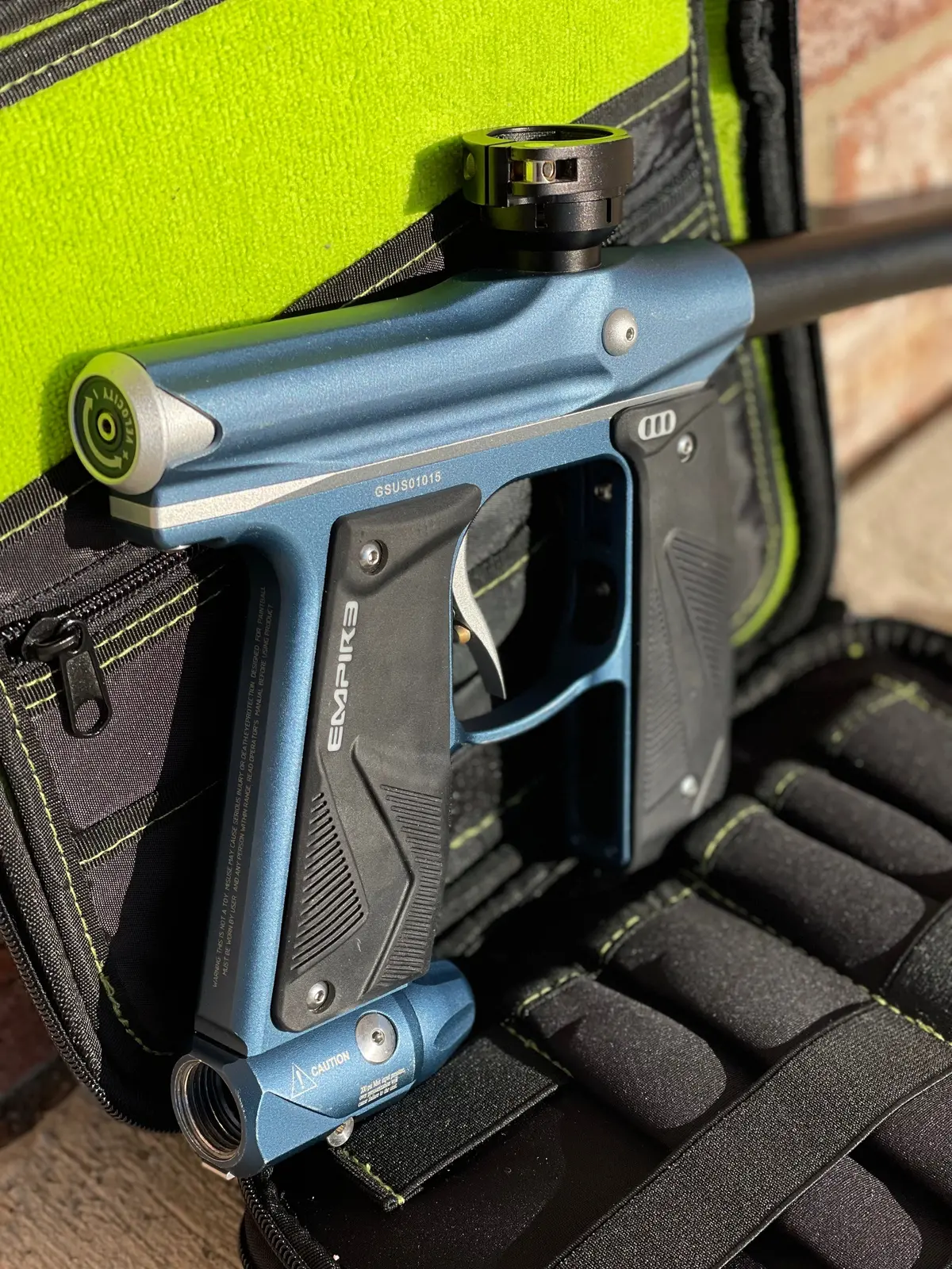 Used Empire Mini Gs Paintball Gun - Blue/Silver W/ 14" 1 Piece Proto Barrel 1