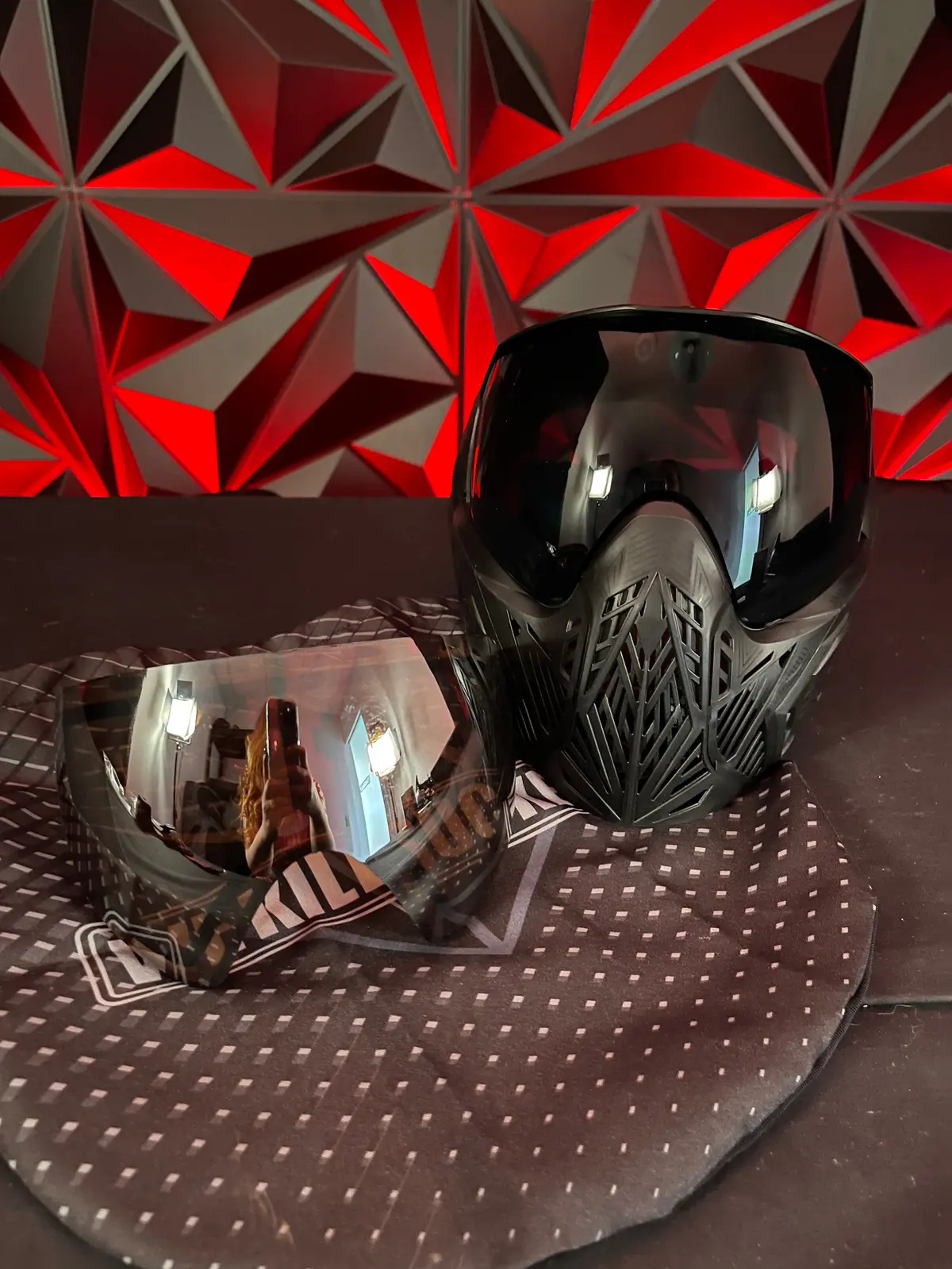 Used Bunker King Cmd Paintball Mask - Black Ninja W/ Spare Lens And Soft Goggle Bag 1