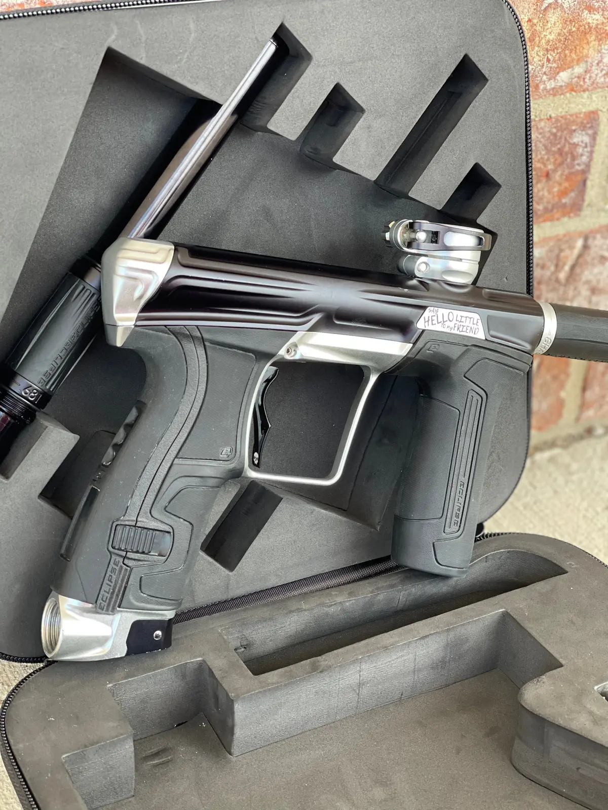 Used Planet Eclipse Cs2 Paintball Gun - Black/Silver "Say Hello To My Little Friend" W/Silencio Fl Tip 1