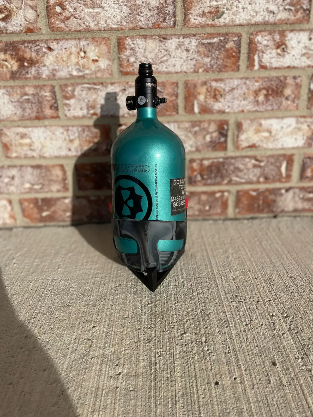 Used Infamous 80/4500 Skeleton Air Paintball Tank - Teal / Black W/ Infamous Powerhouse Regulator And Exalt Tank Cover 1