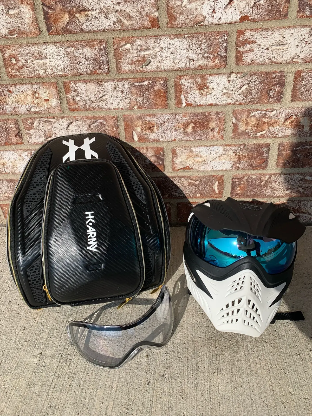 Used V-Force Grill Paintball Mask - White W/ 2 Lenses And Hk Army Exo Goggle Case 1