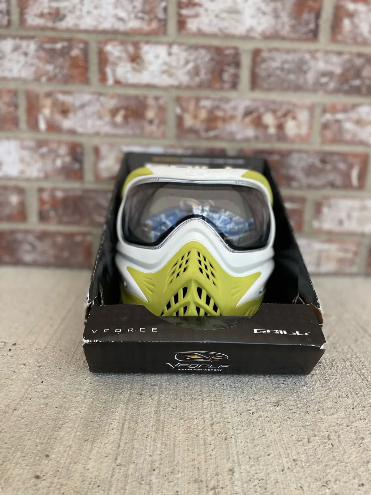 Used V-Force Grill Paintball Mask - Se White On Lime W/Visor 1