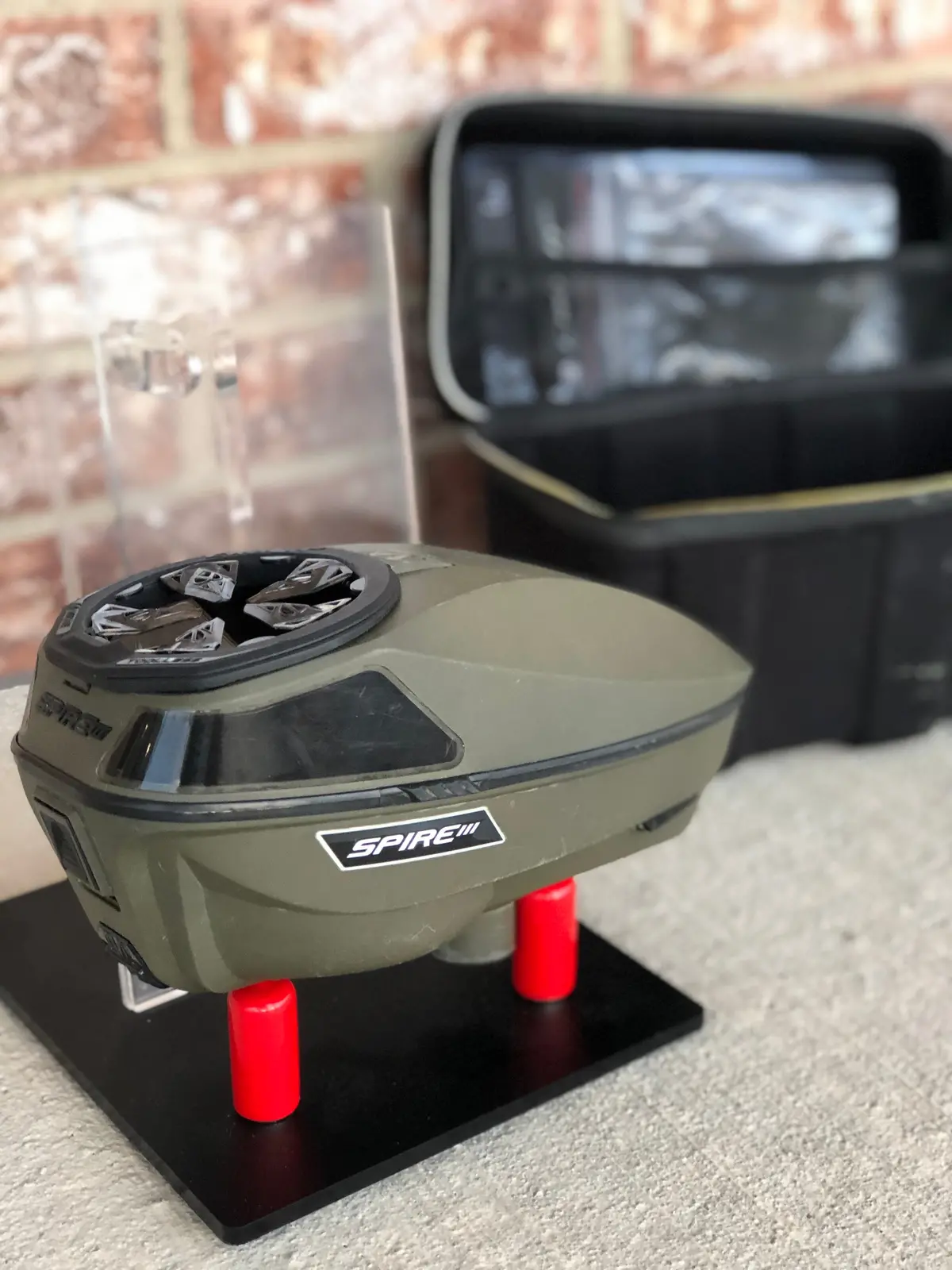 Used Virtue Spire 3 Paintball Loader - Olive W/ Hk Loader Case, Speedfeed And Rain Lid 1