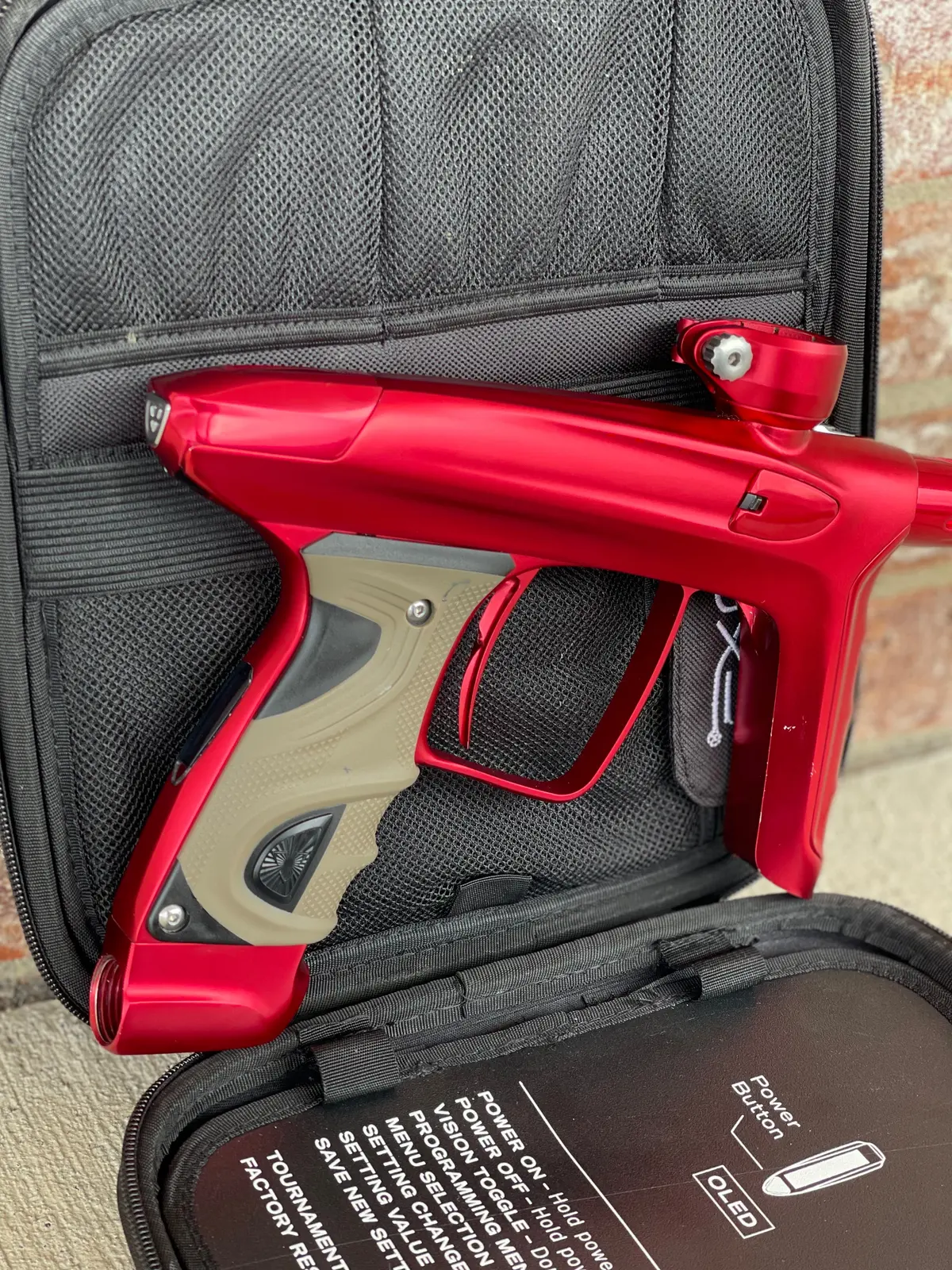 Used Dlx Luxe Tm40 Paintball Gun - Dust Red / Gloss Red W/ 2 Back Grips And Ssc Soft Tip Bolt 1